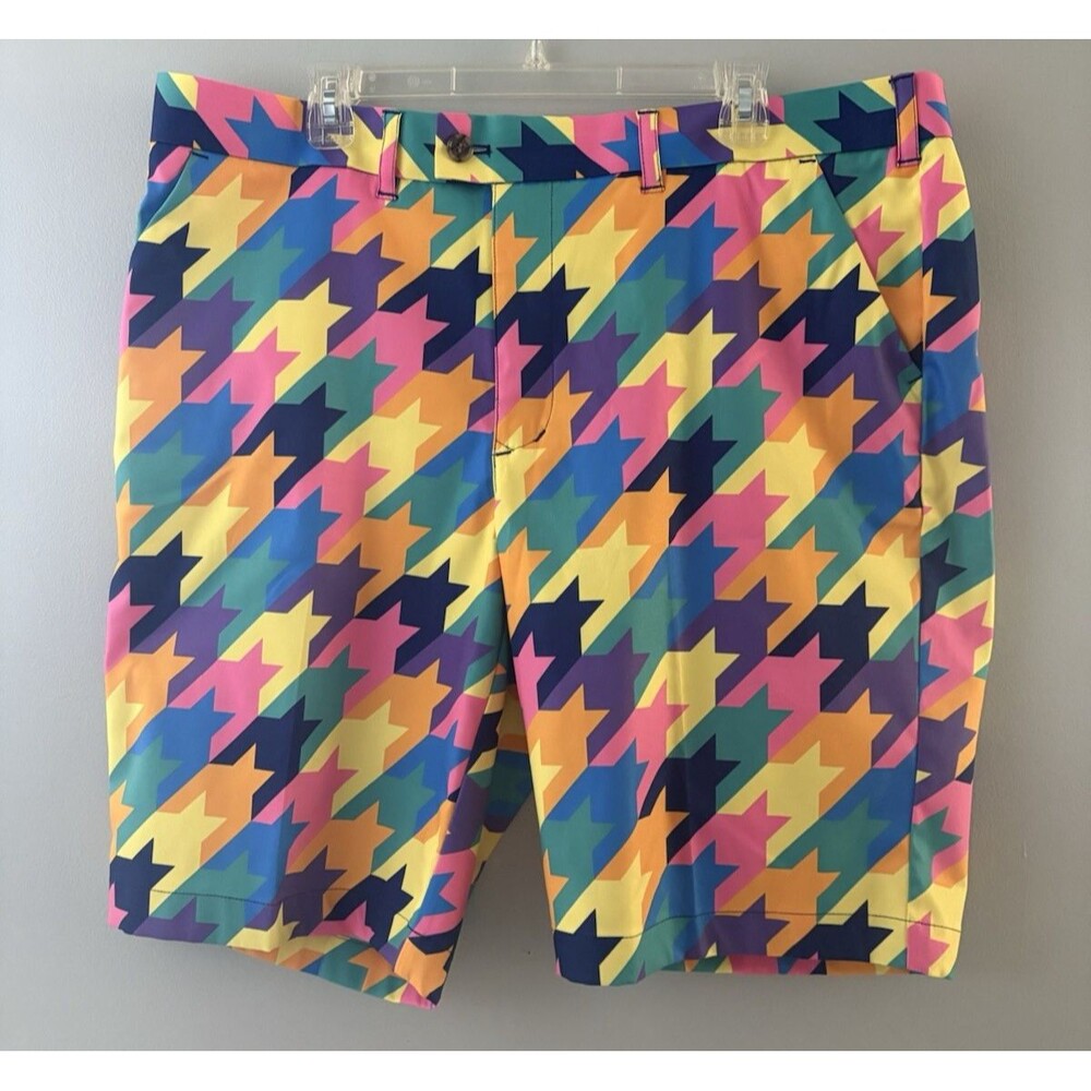 Loudmouth Colorful Houndstooth Golf Shorts Men's Size 40 Bright Geometric Rainbo